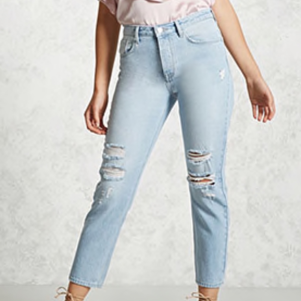distressed high-rise jeans